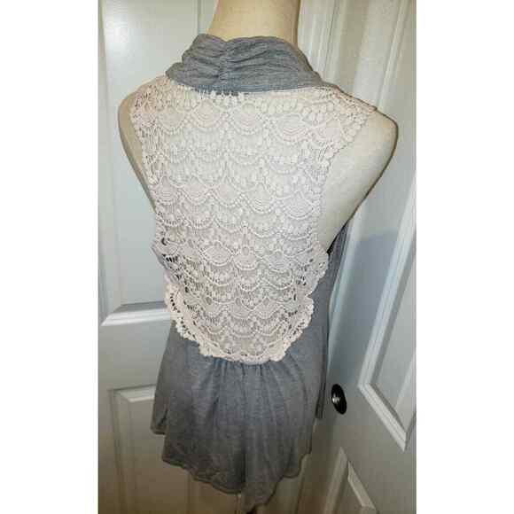 Nordstrom Drape Crochet Top Women Size Small Grey & White - Picture 3 of 4